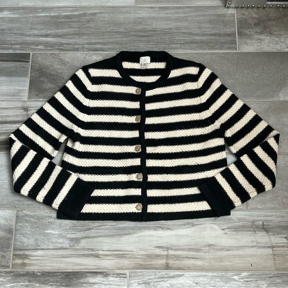 A New Day | Striped Black and Cream Women's Cardigan Sweater - Picture 2 of 7